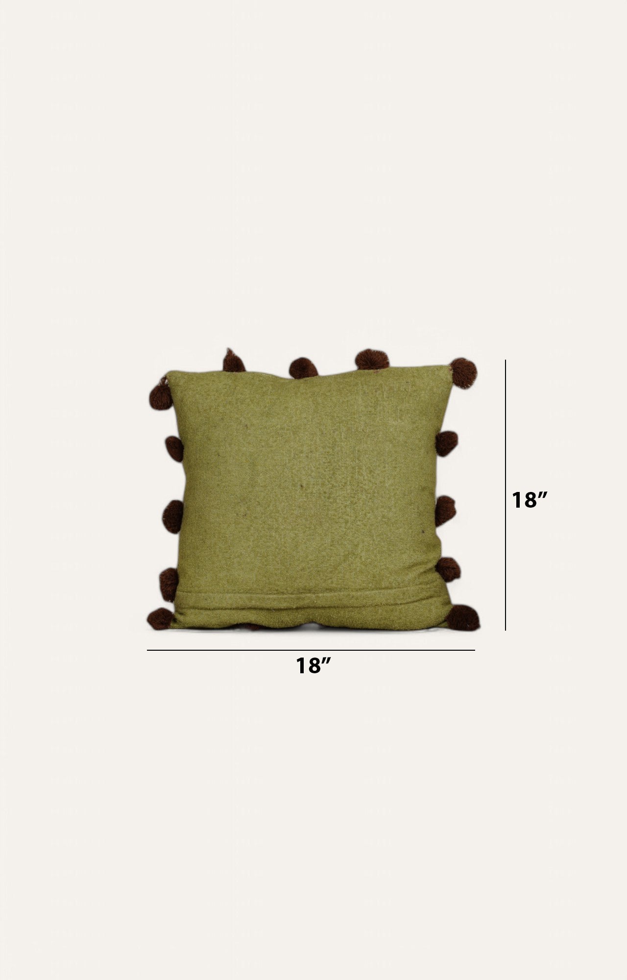 This Green Textured Cushion with Pom-Pom Detailing