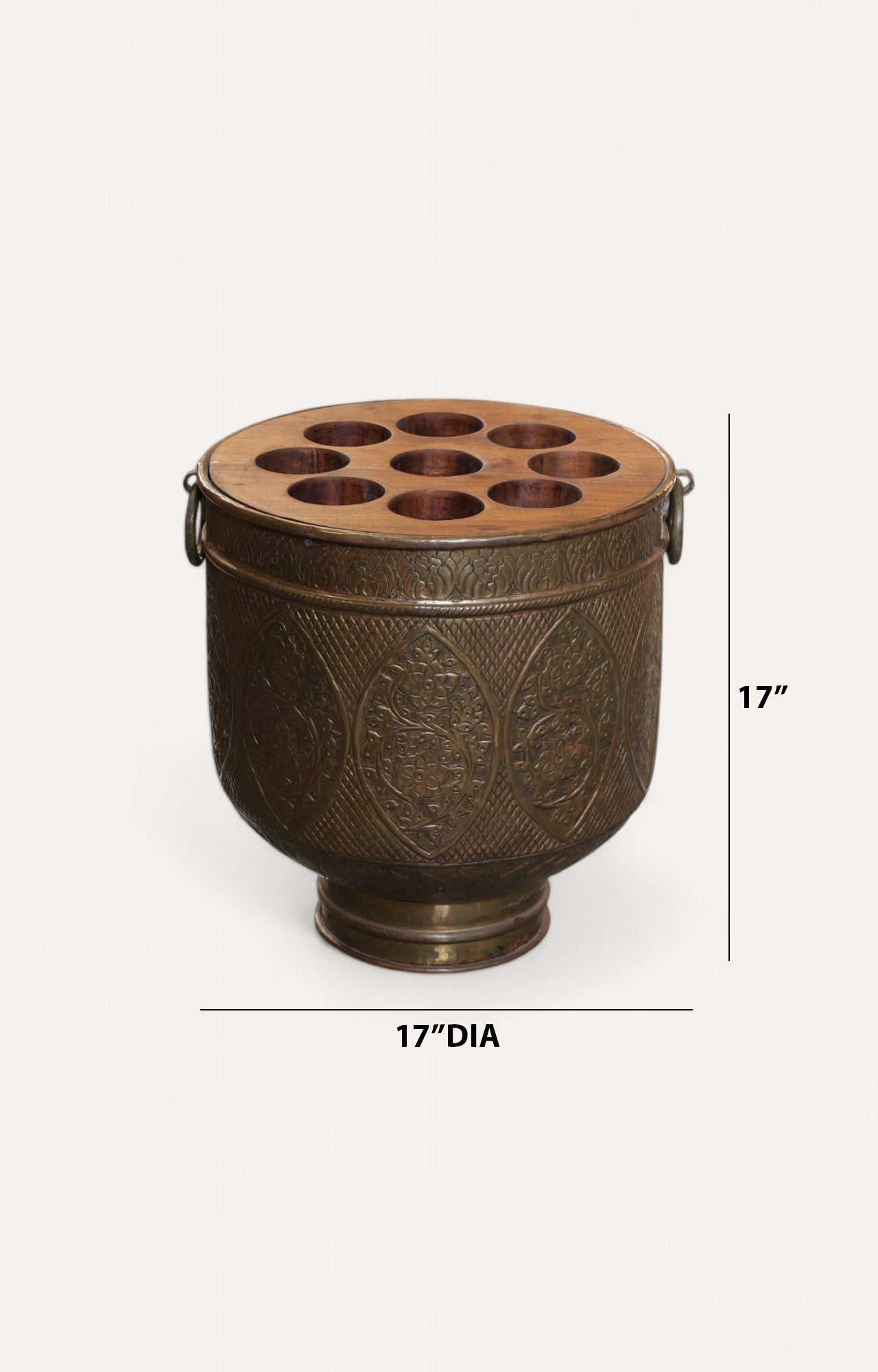 Handcrafted Brass Multipurpose Vintage Storage Vessel with Wooden Top