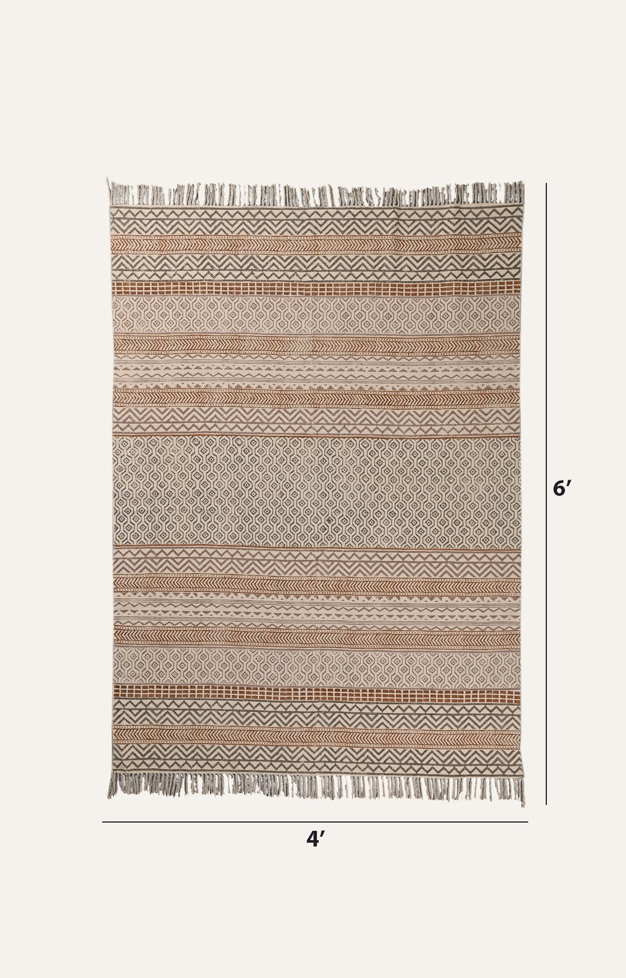 Burnt Ochre Tribal Band Cotton Rug