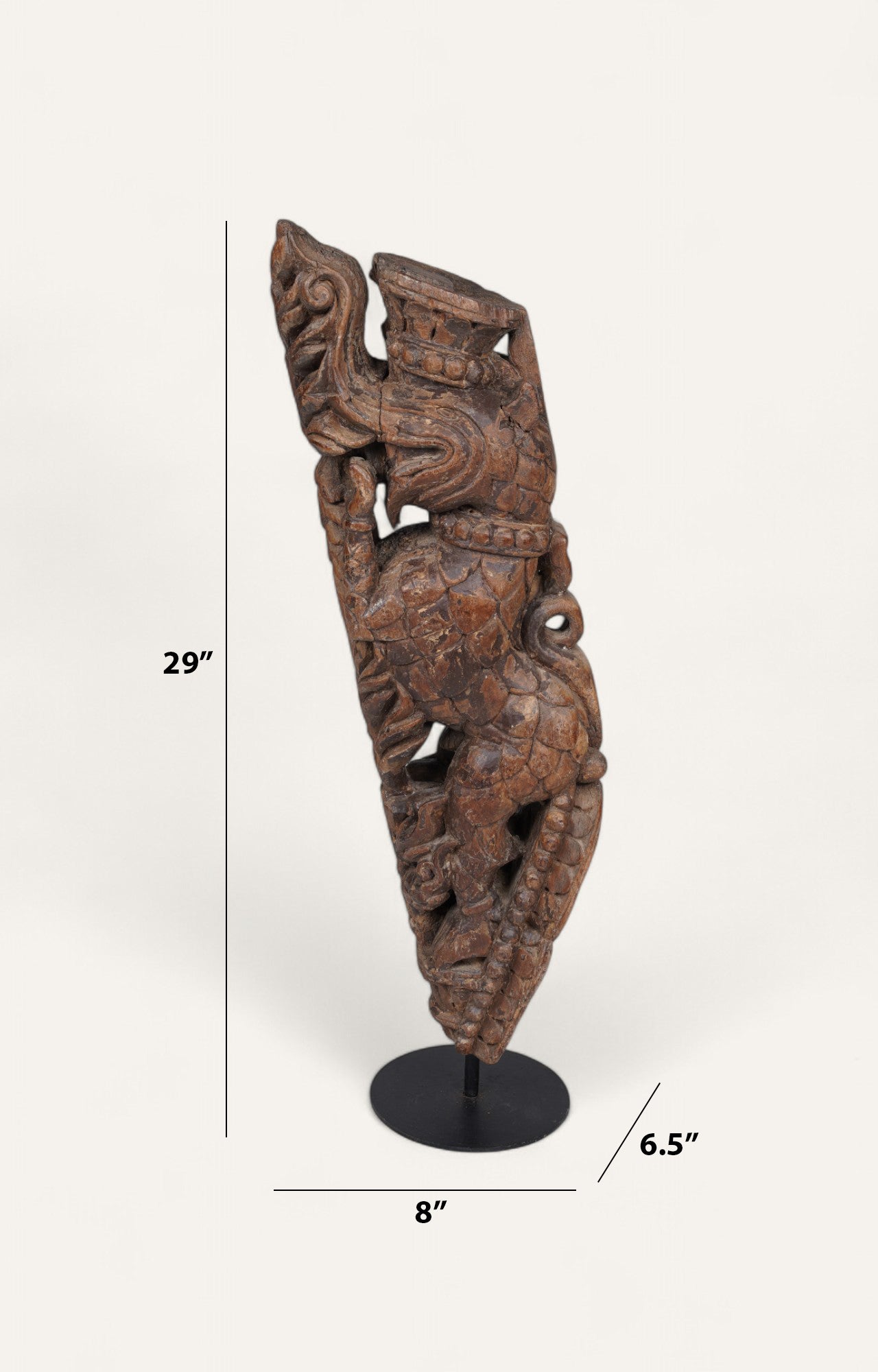 Vintage Hand-carved Fragment with Makara Motif