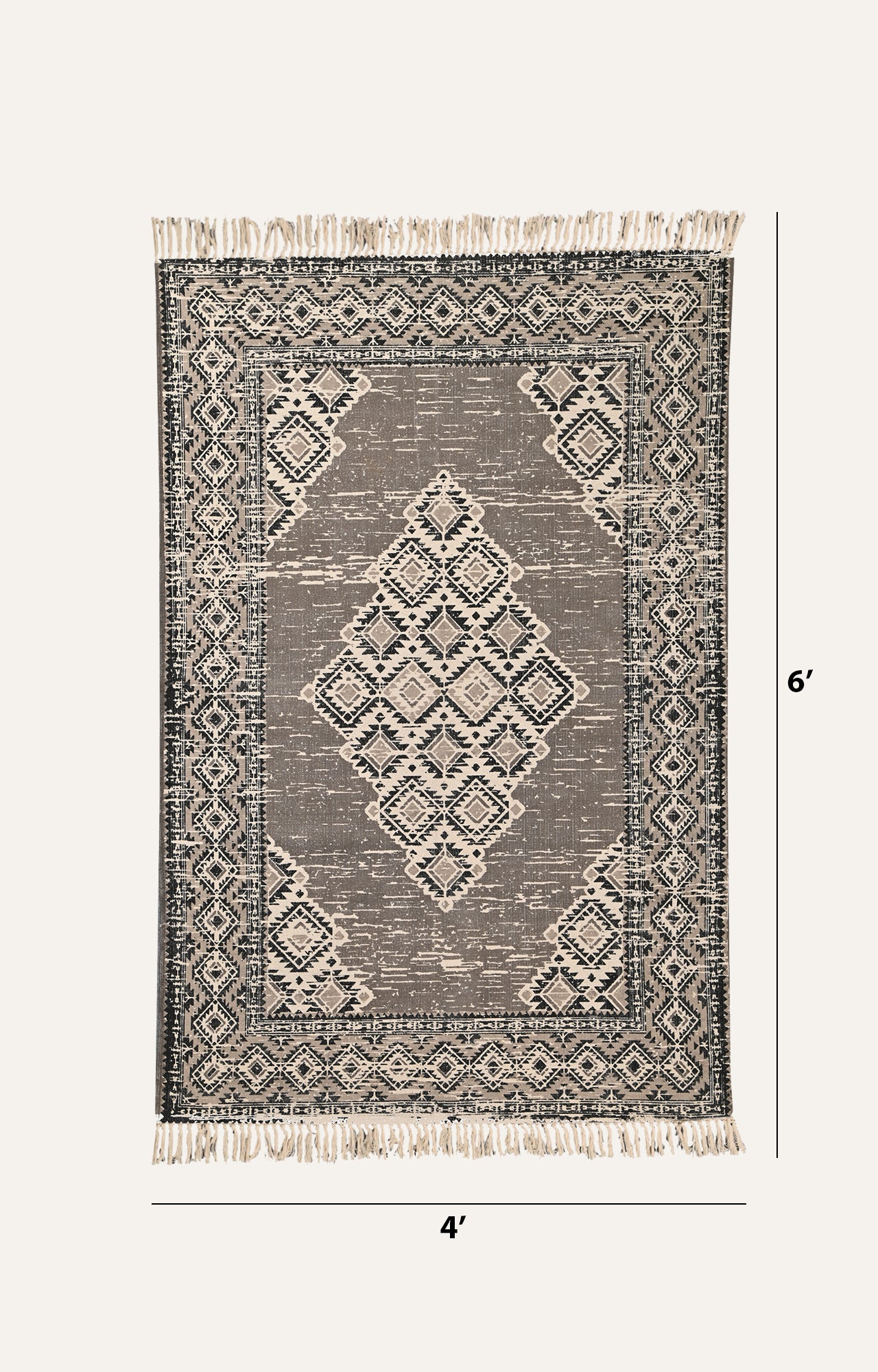 Tribal Medallion Cotton Rug in Stone & Noir