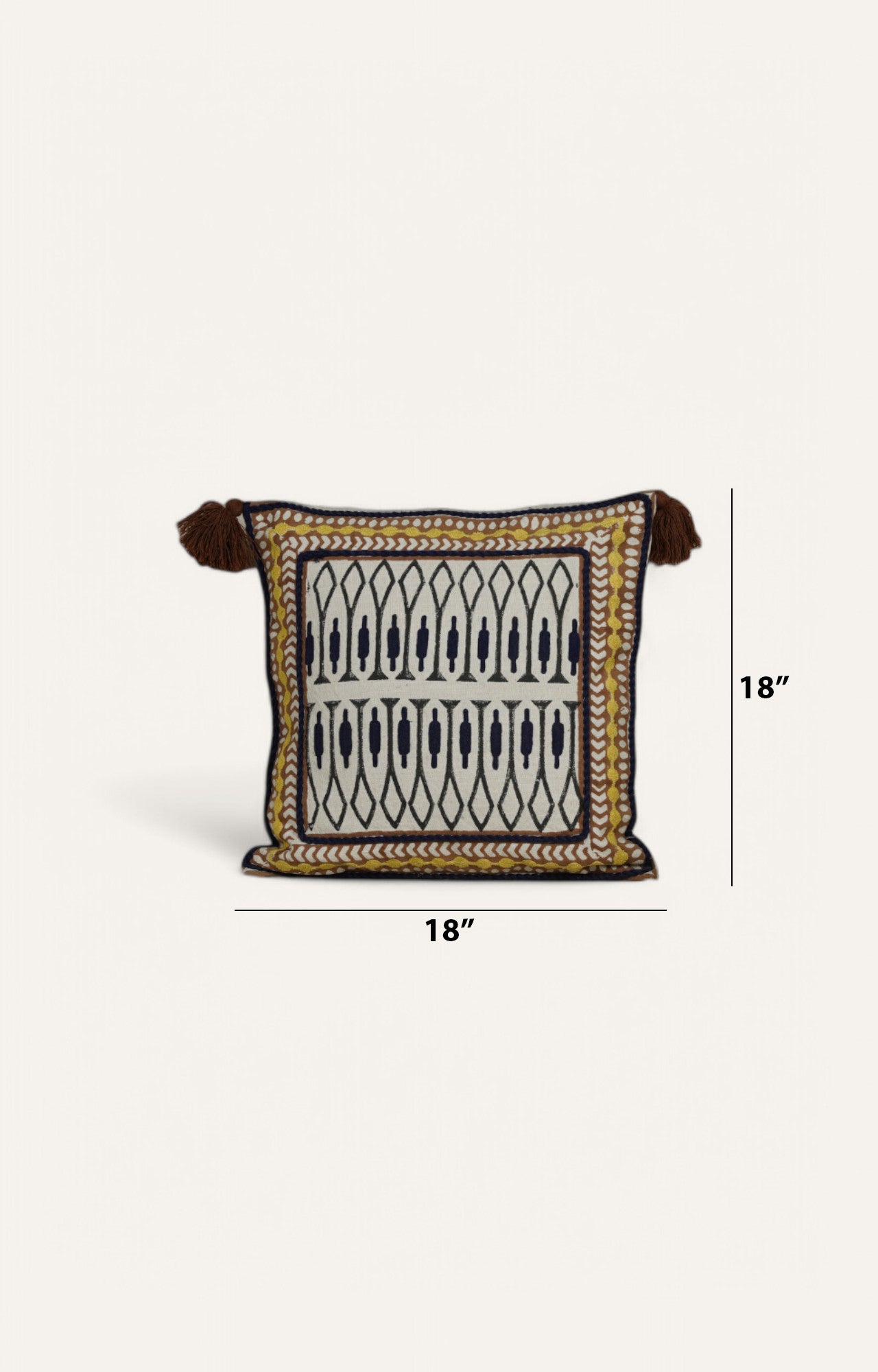 Handcrafted Geometric Embroidered Cushion with Tassels