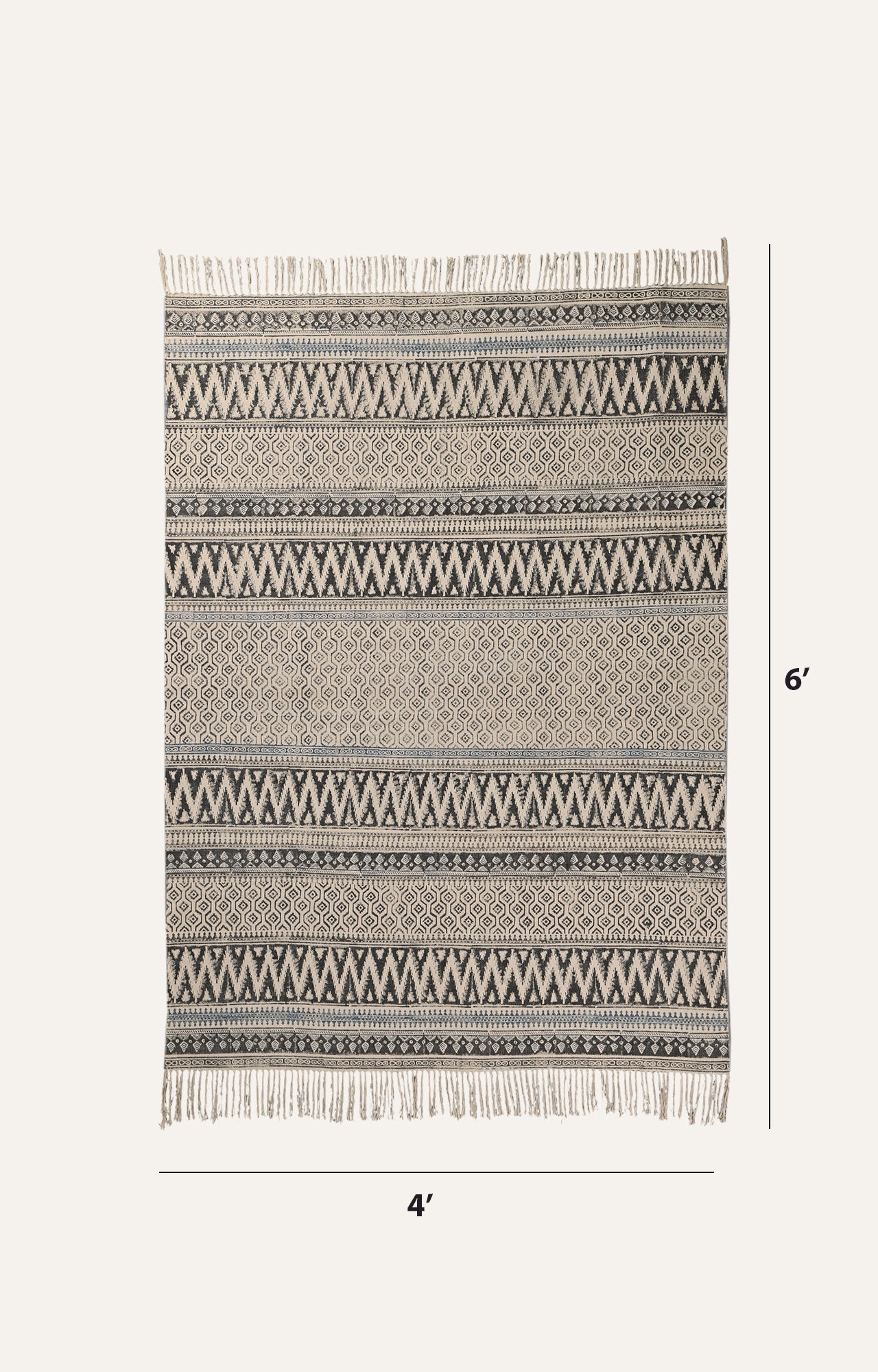 Monochrome Tribal Stripe Cotton Rug