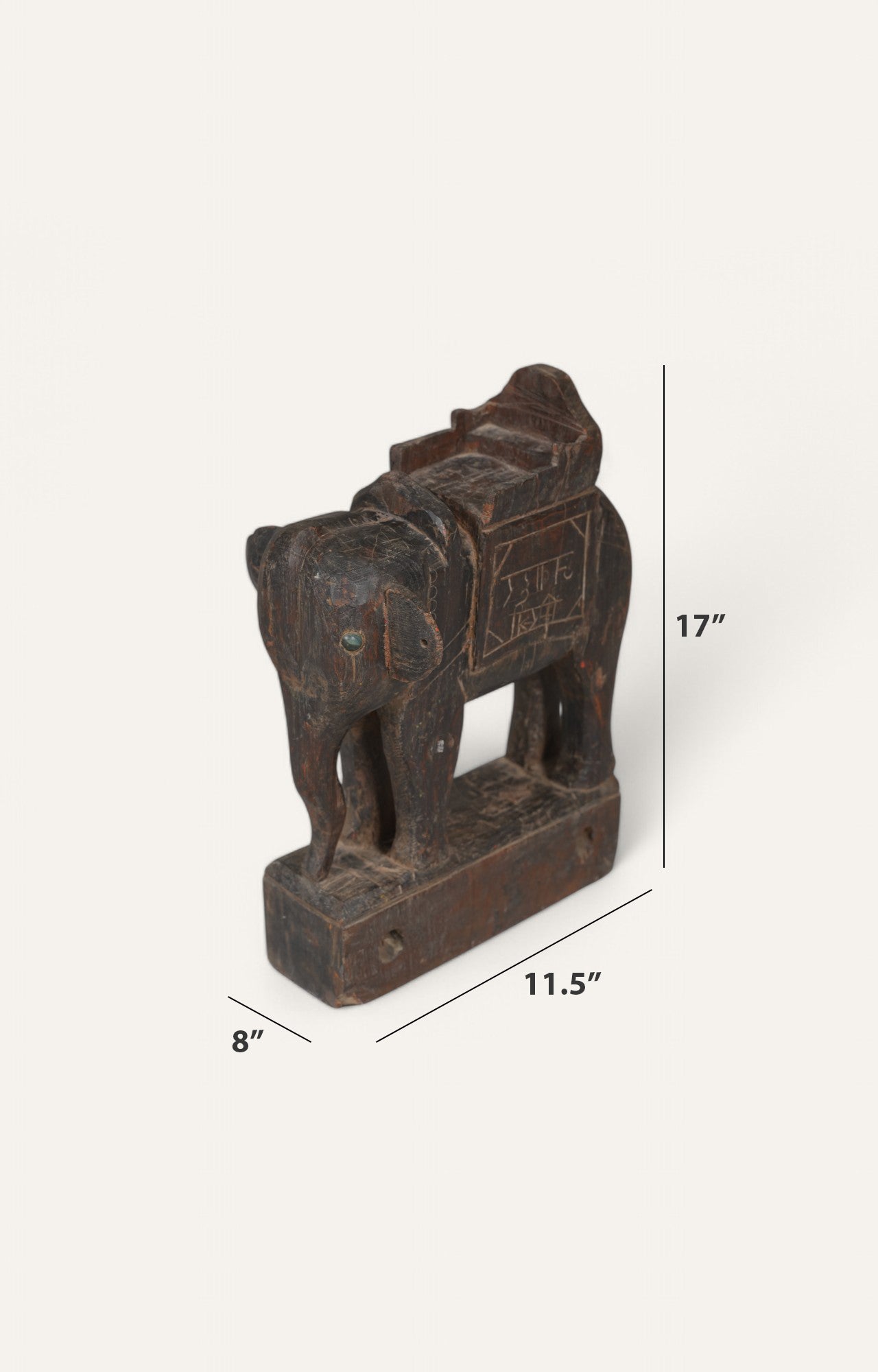 Vintage Wooden Elephant with Inscription Base