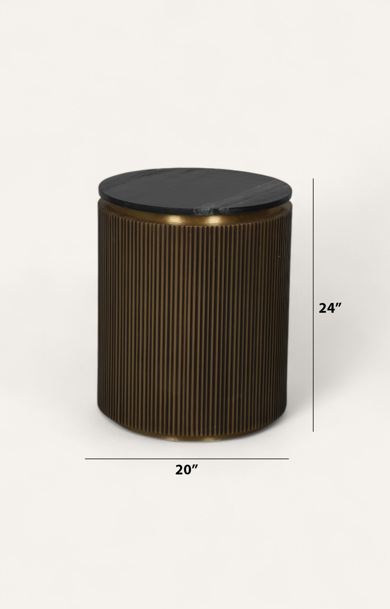 Round Side Table in Brass with Marble Top