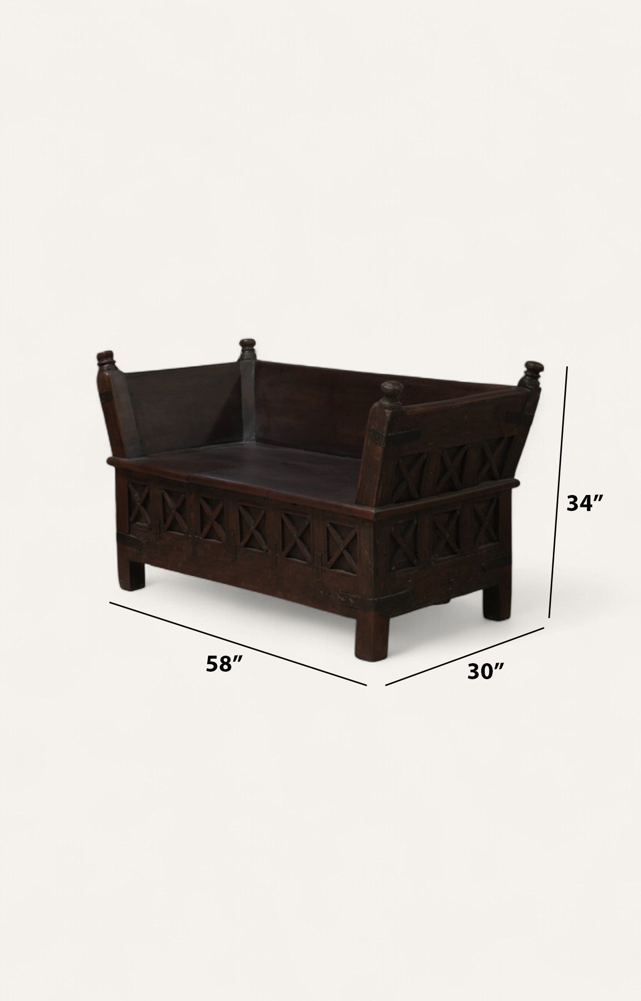 Anglo-Indian Wooden Bench with Storage