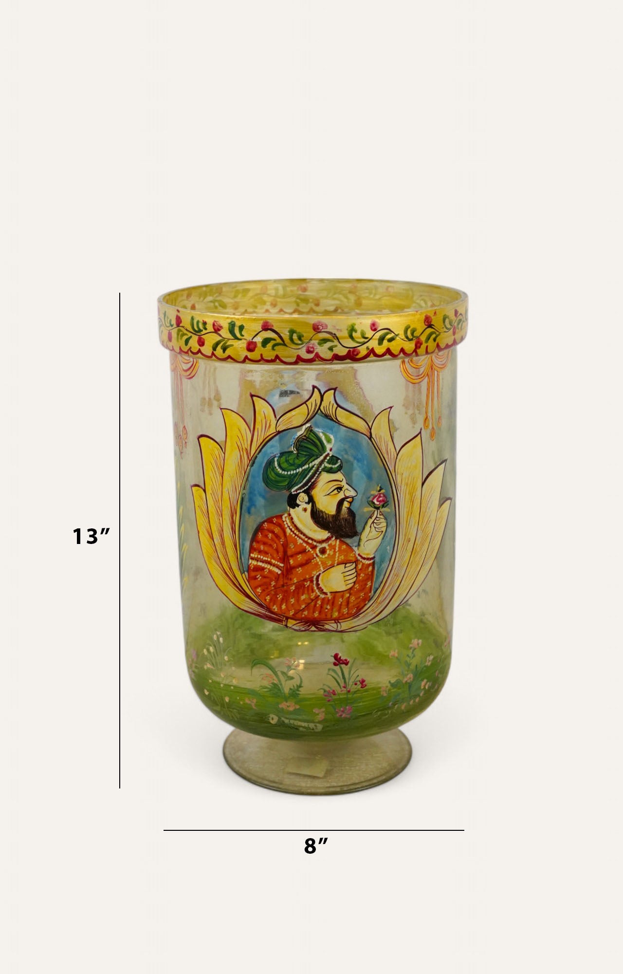 Hand-Painted Royal Mughal Emperor Glass Jar/ Candle holder