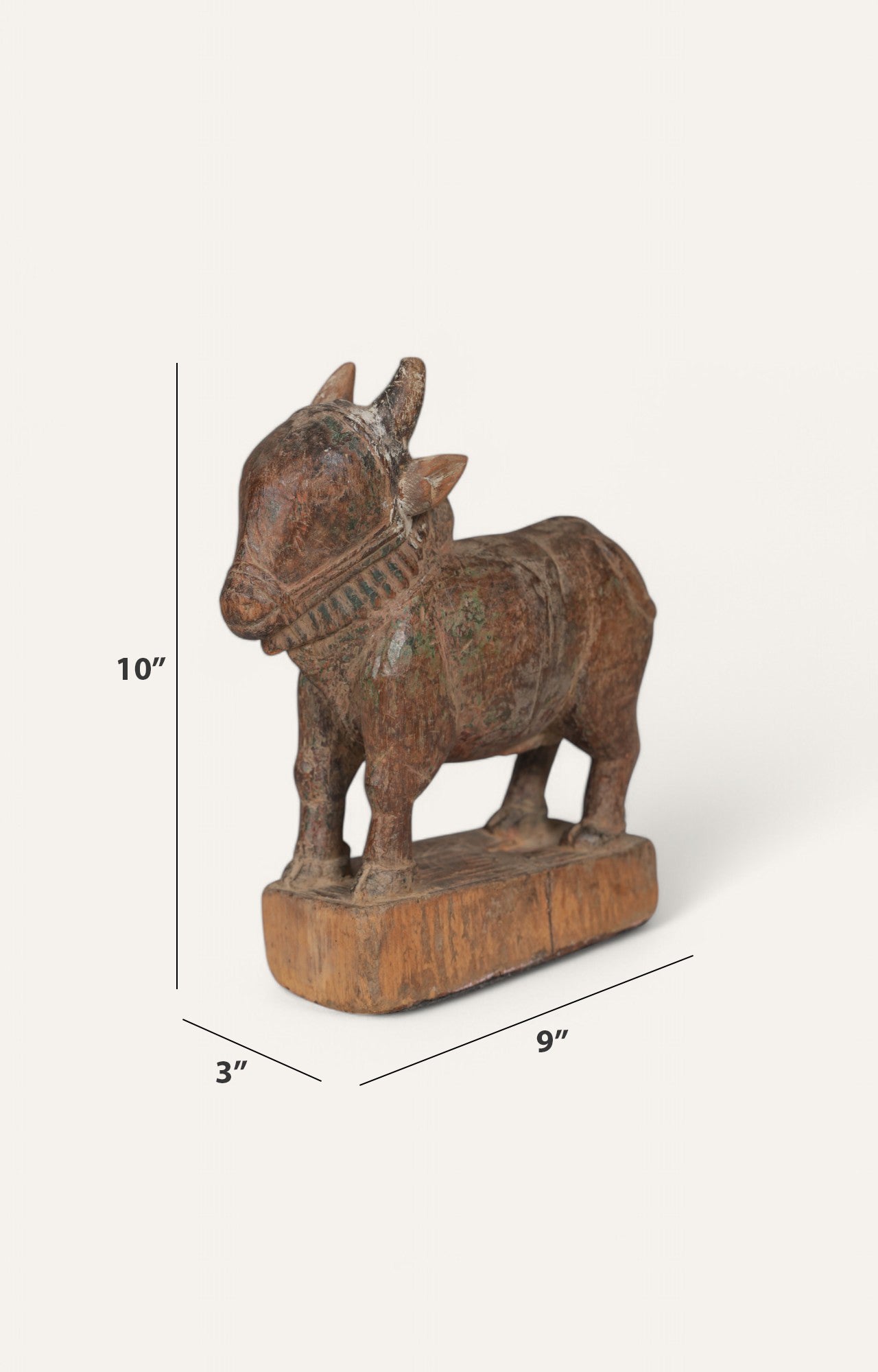 Hand-carved Nandi Figurine in Aged Teak