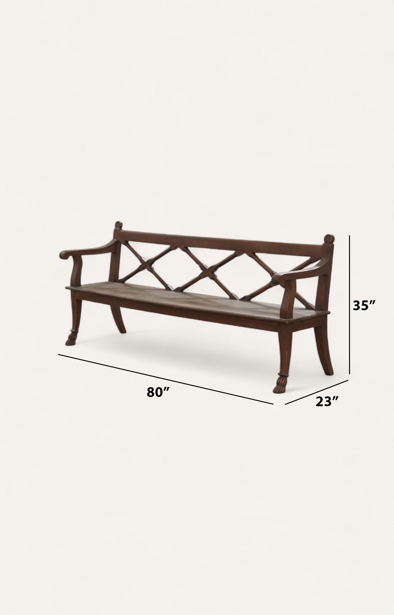 Colonial Cross-design Back Wooden Bench