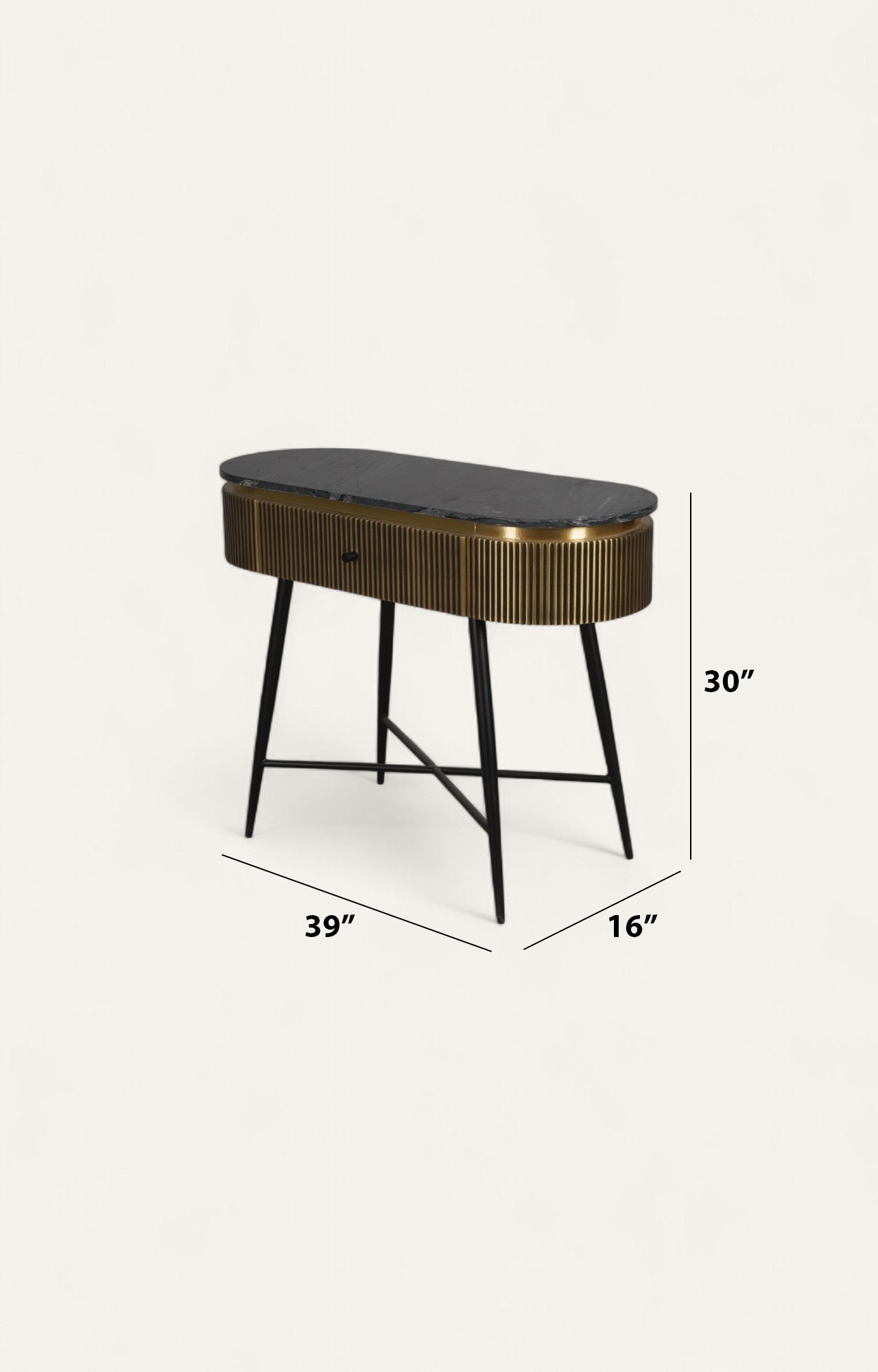 Fluted Brass Wall Table with Marble Top