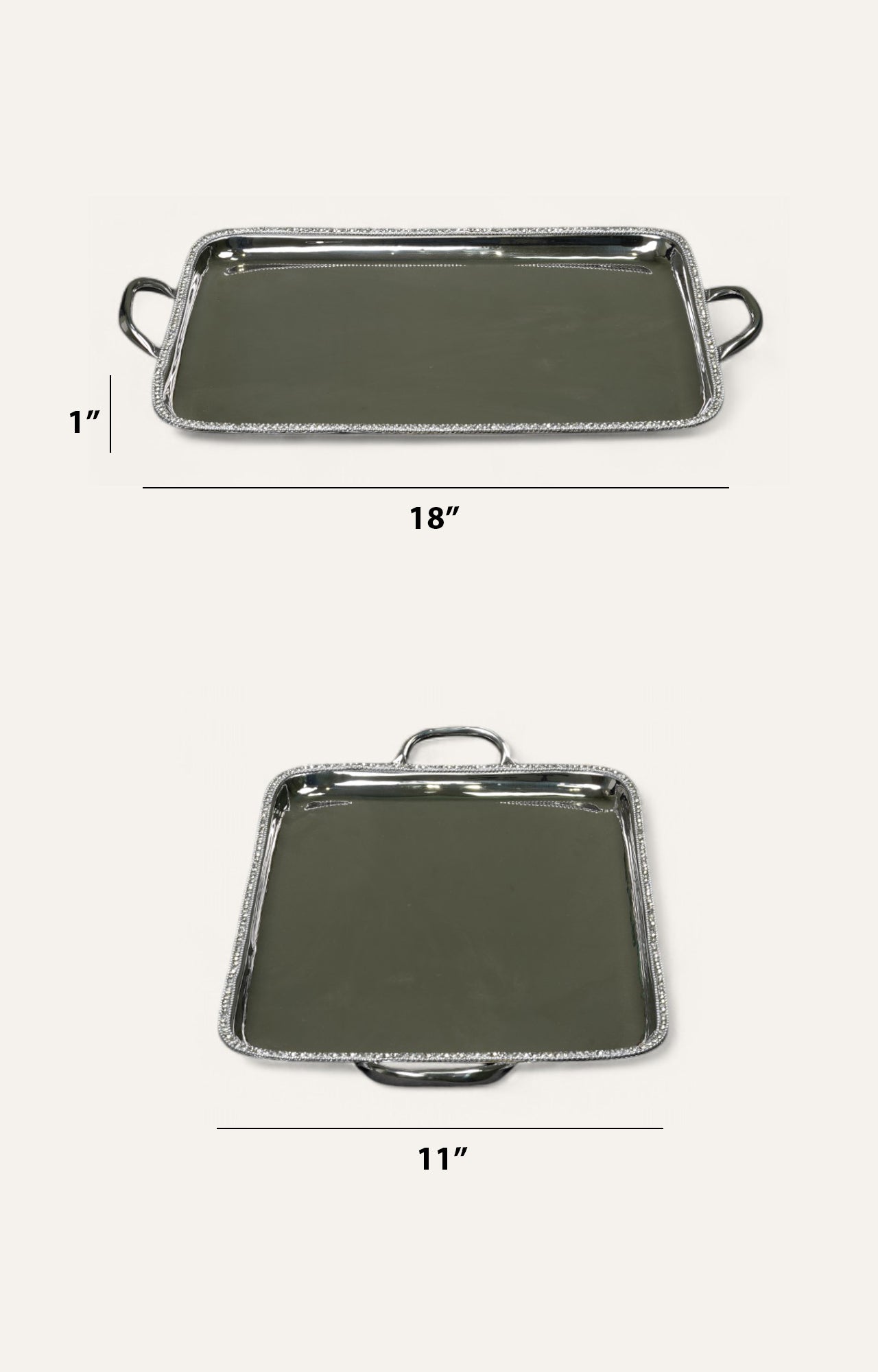 Crystal Border Metal Tray with Handles