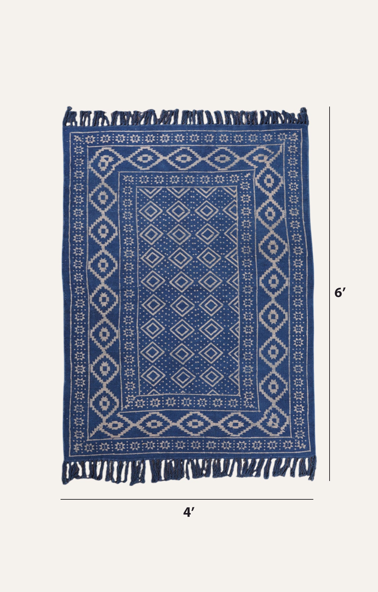 Handmade Indigo Fringed Border Cotton Rug