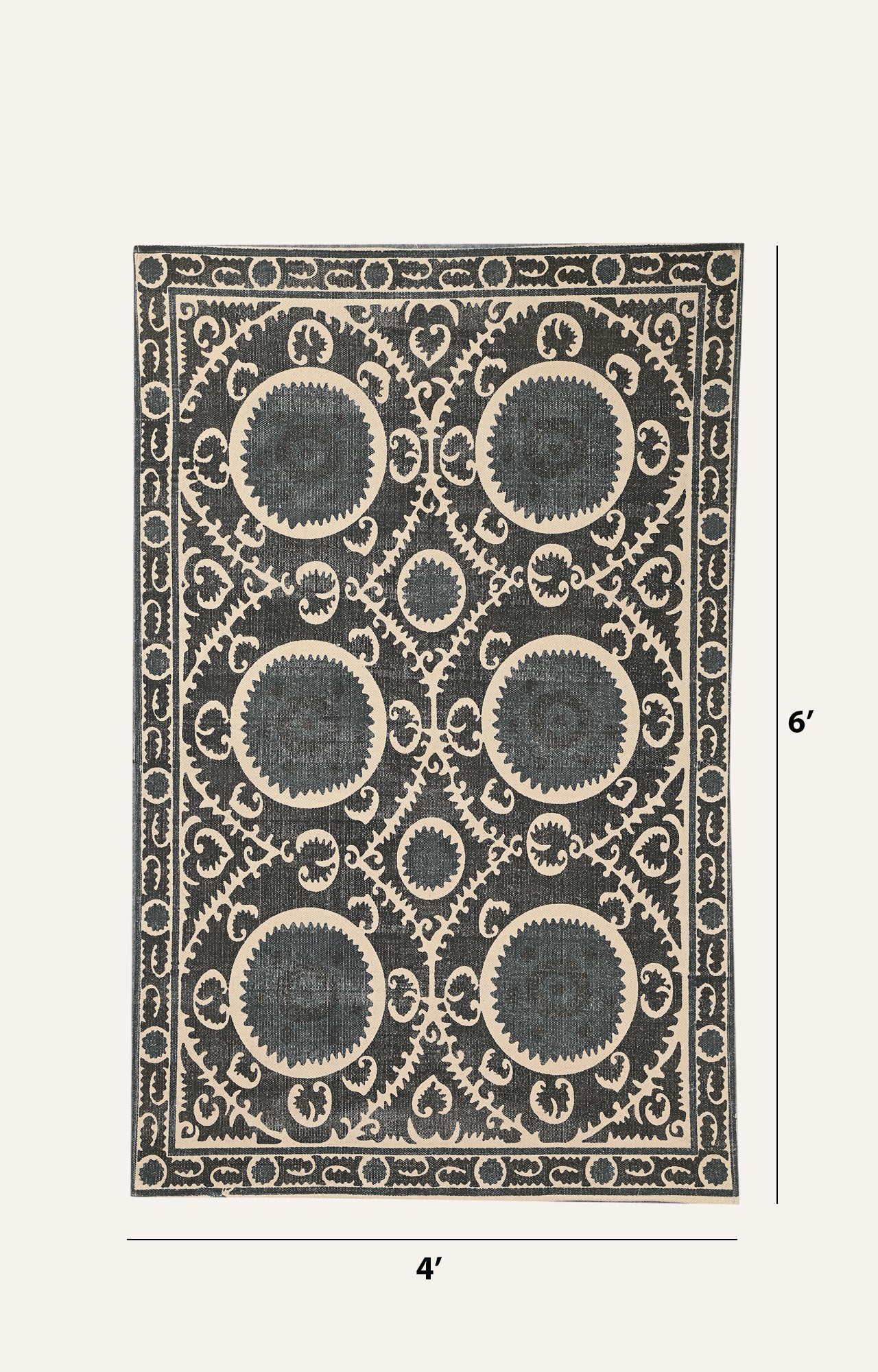 Black Suzani Medallion Cotton Rug