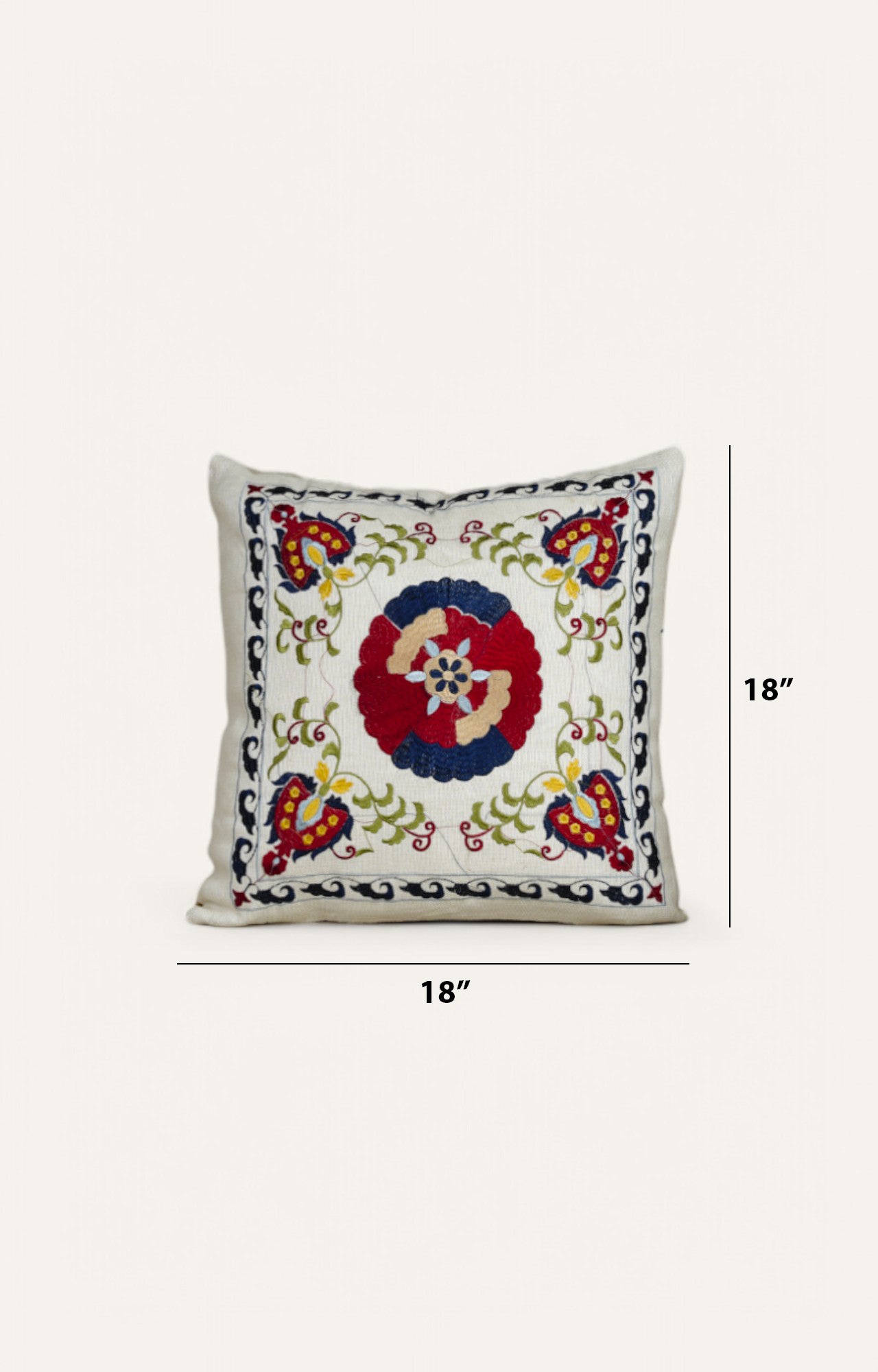 Hand-Embroidered Floral Cushion