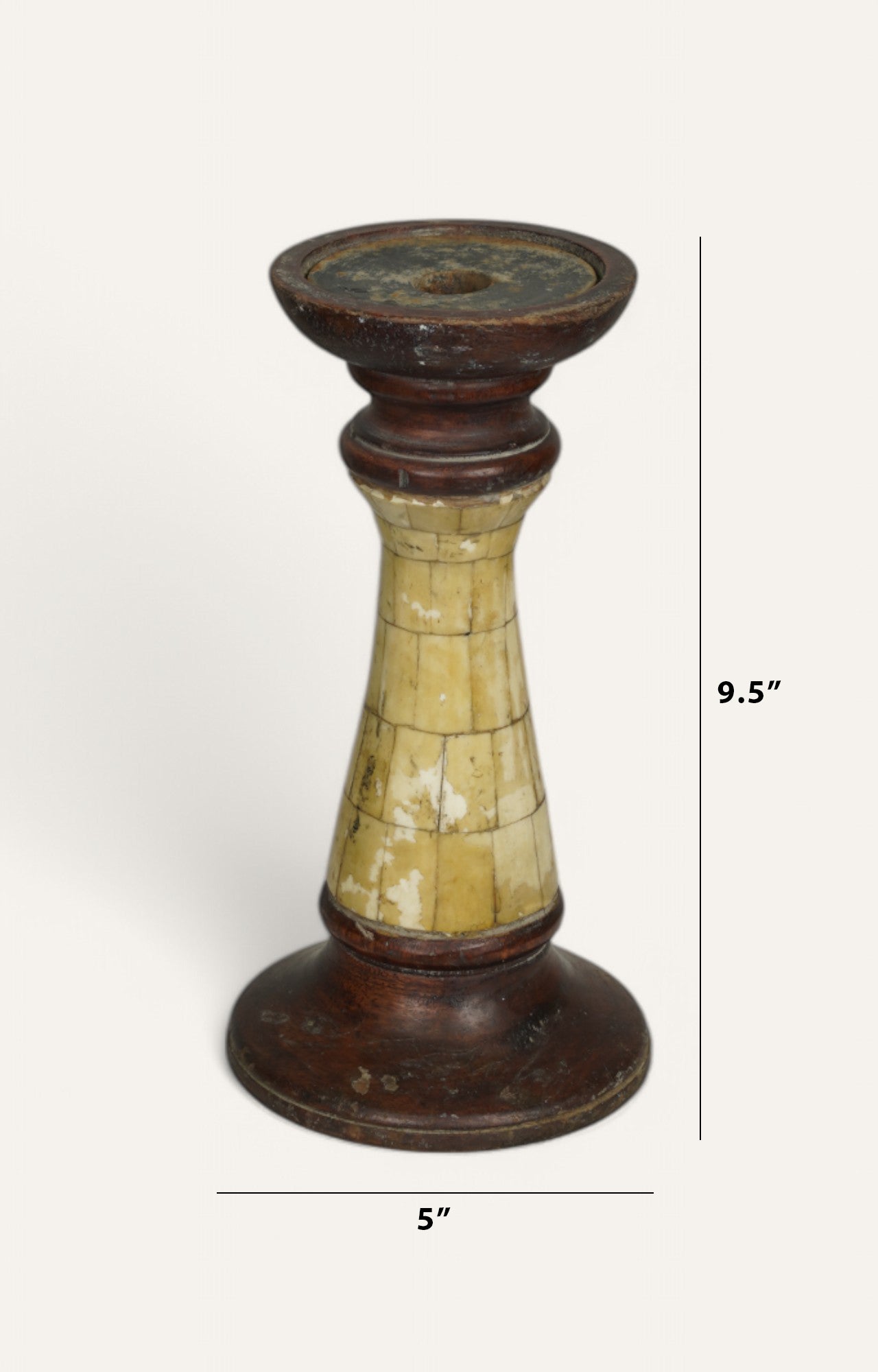 Mosaic Wooden and Bone Inlay Vintage Candle Stand