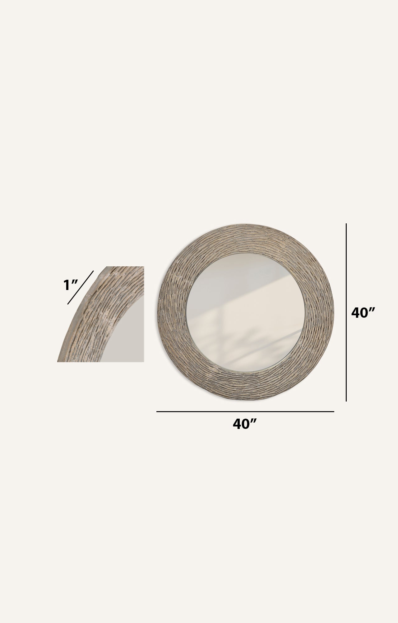 Ribbed Wood round Framed Mirror
