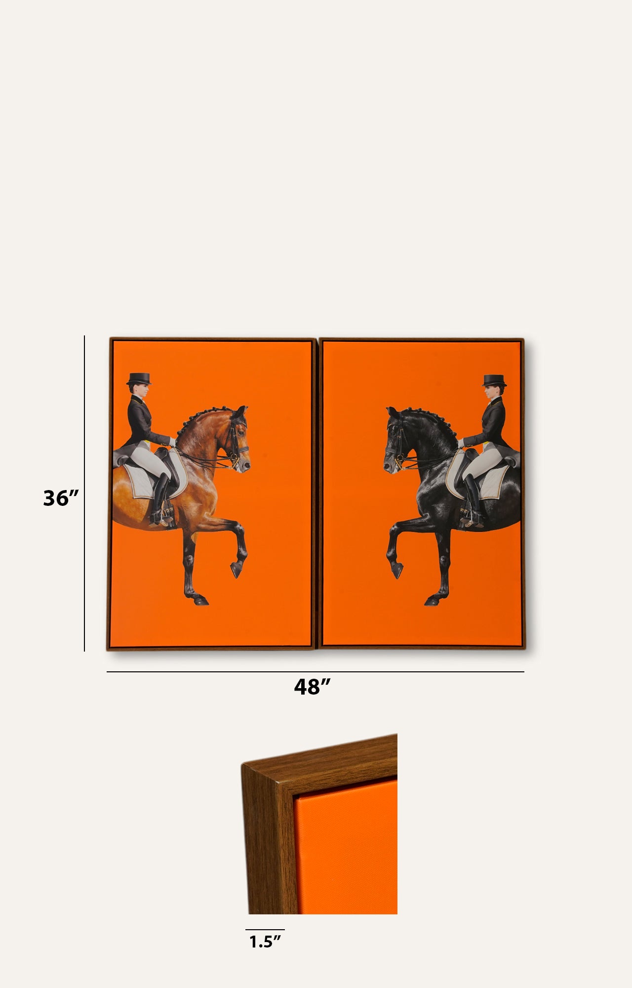 Men on Horse Orange Canvas Art Print Set of 2