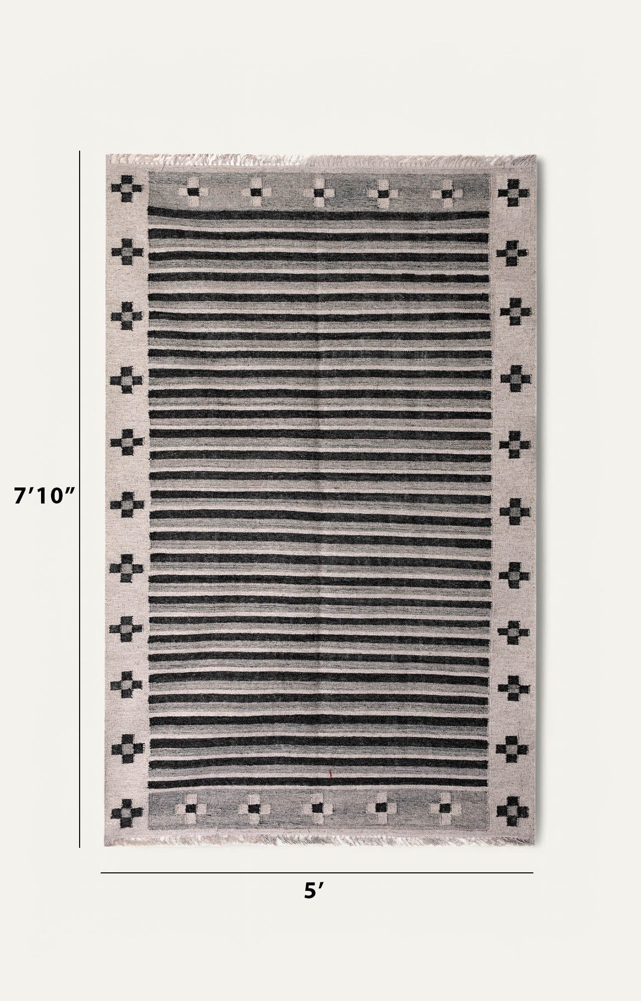 Black and white stripe Woolen Rug