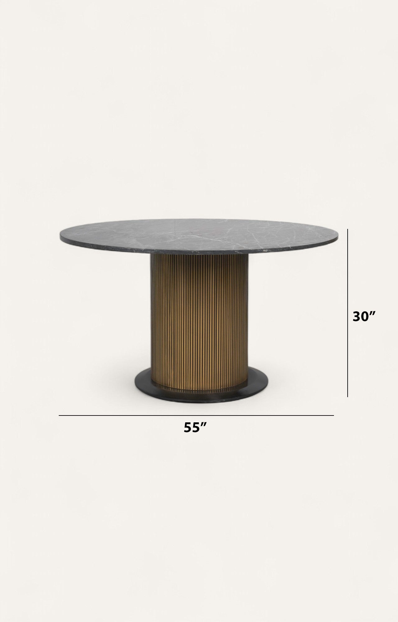 Round Dining Table in Brass with Marble Top