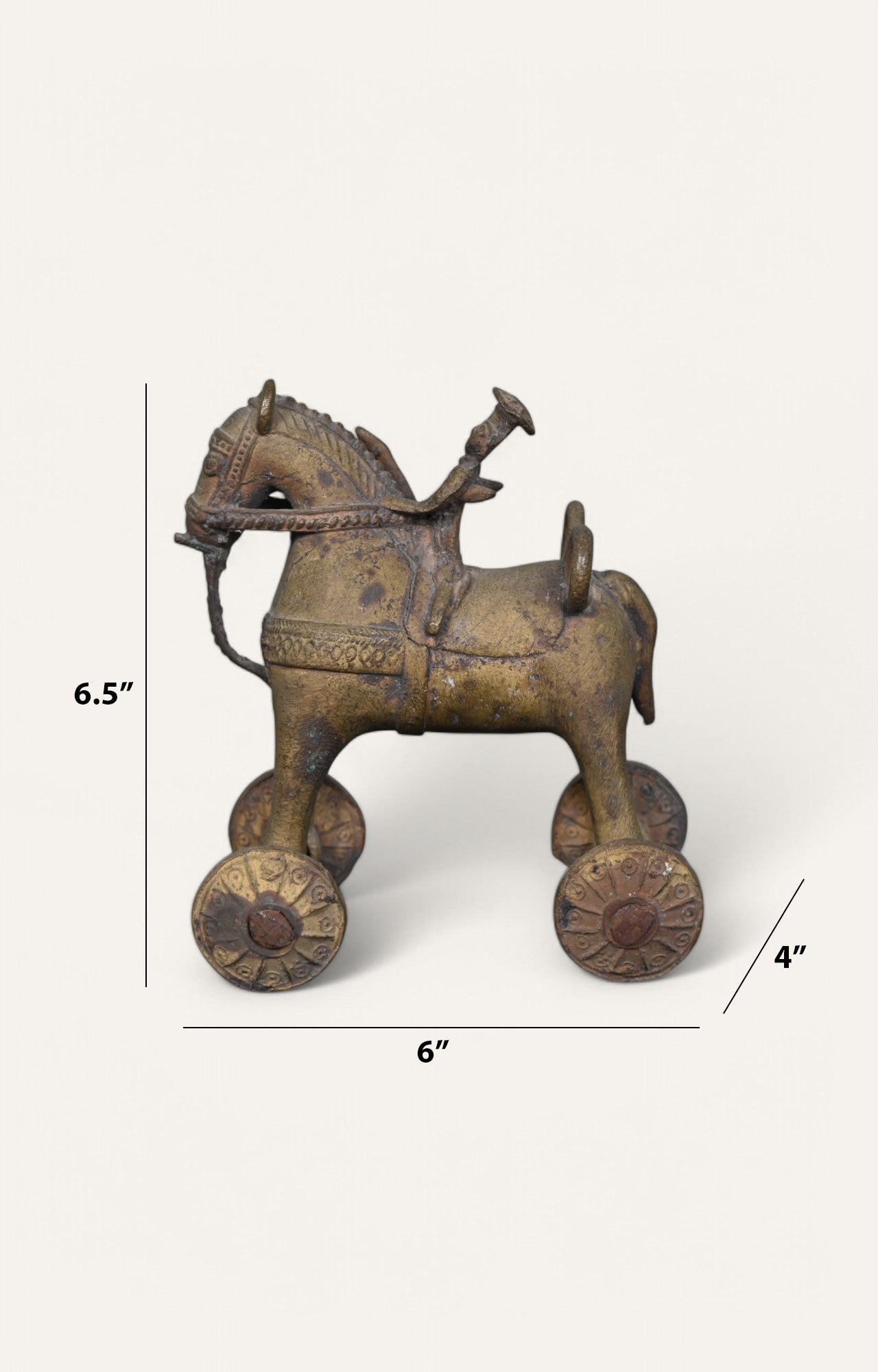Horse with wheels Brass Vintage Figurine