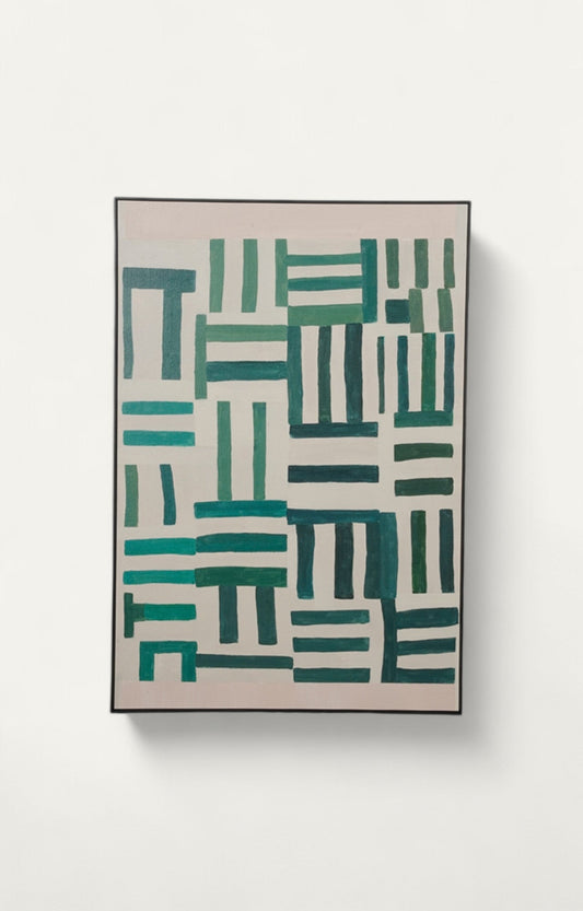 Teal Geometric Abstract II Oil Painting