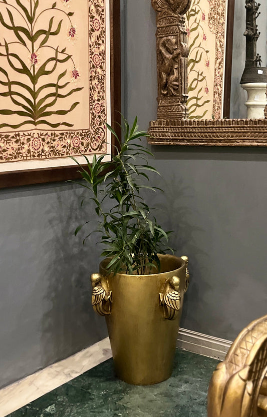 Regal Gold Planter with Sculpted Bird Handles