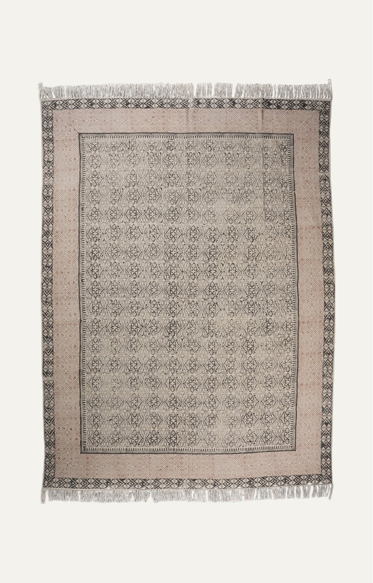Printed Indian Dhurie with Fringes