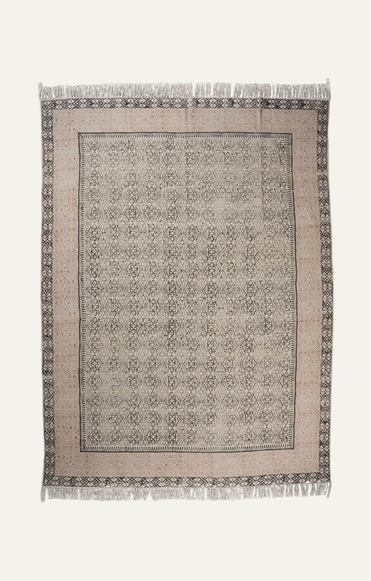 Printed Indian Dhurie with Fringes