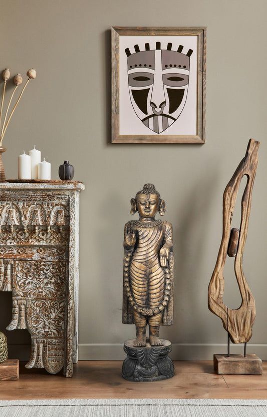 Handcrafted Wooden Buddha with Antique Golden Finish
