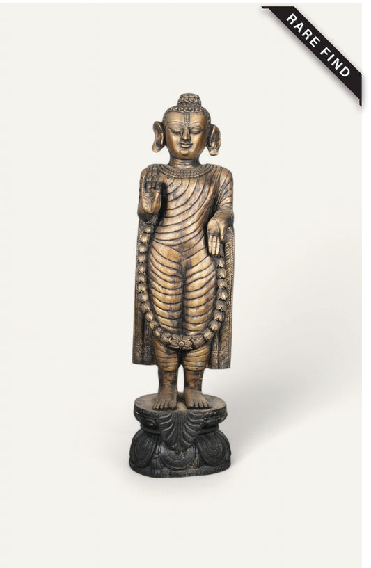 Handcrafted Wooden Buddha with Antique Golden Finish