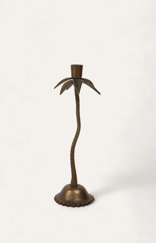 Brass Palm Tree Candle Stand in Gold