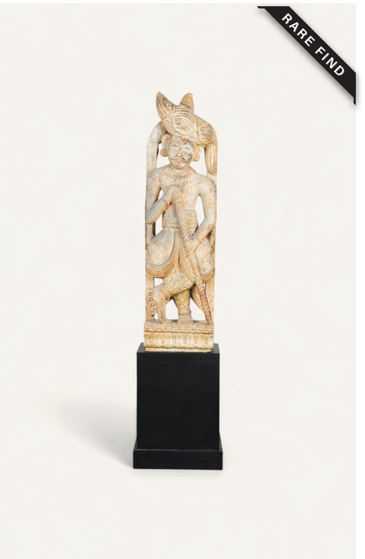 Vintage Wooden Dwarpal Statue – Decorative Regal Gatekeeper Showpiece