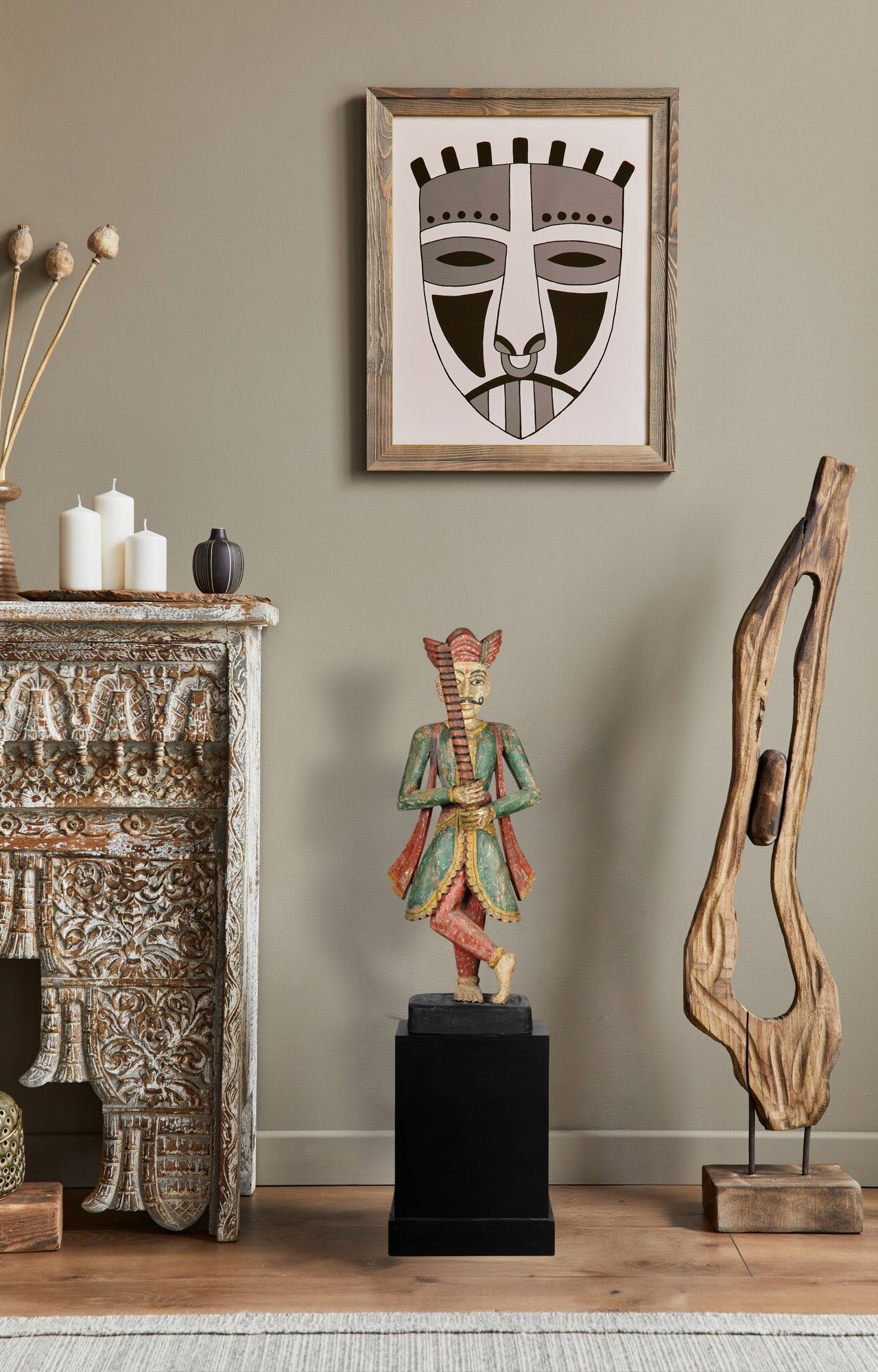 Handcrafted Vintage Wooden Dwarpal Statue