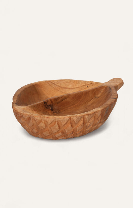 Hand-Carved Teak Wood Serving Bowl