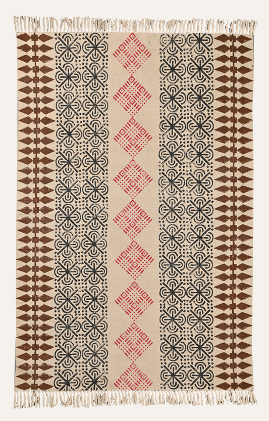 Vibrant Geometric Folk Motif Cotton Rug