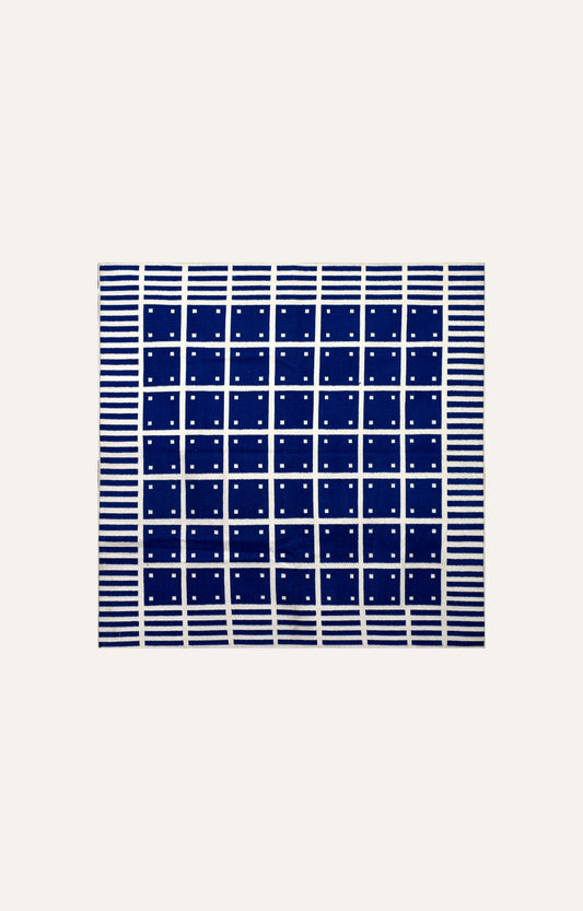 Blue and White Grid Weave Rug