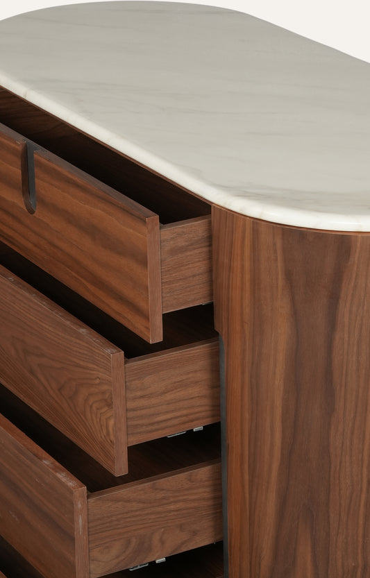 Oval Walnut Sideboard with Marble Top