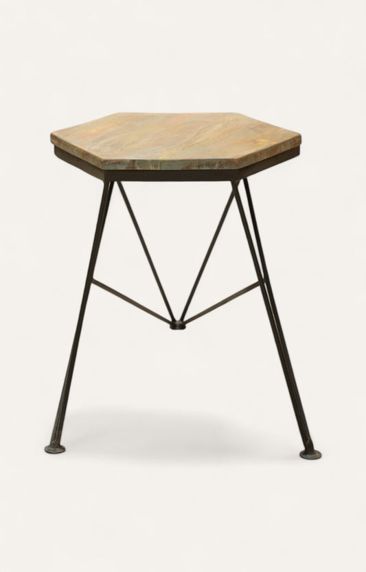 Geometric Iron & Wood Side Table