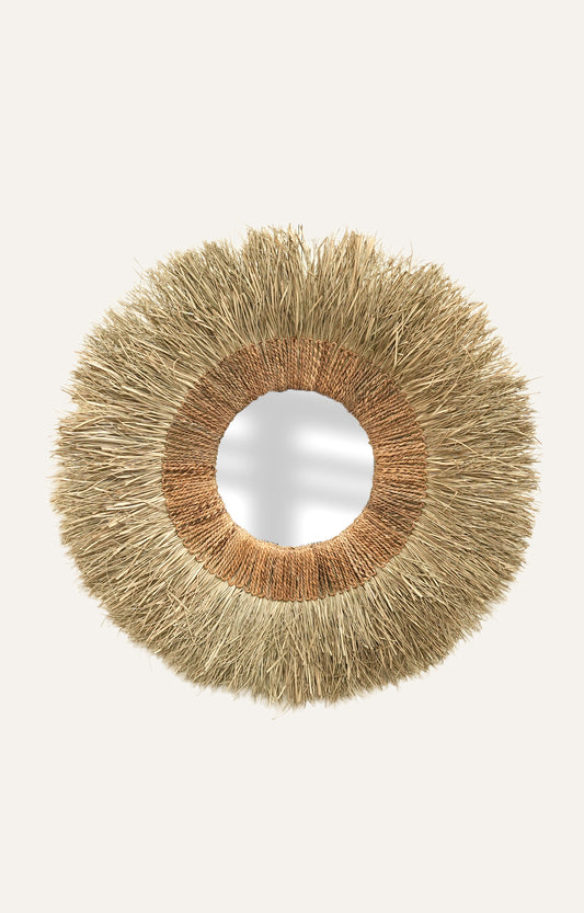 Round Abaca Fringe Mirror in Natural Sea Grass
