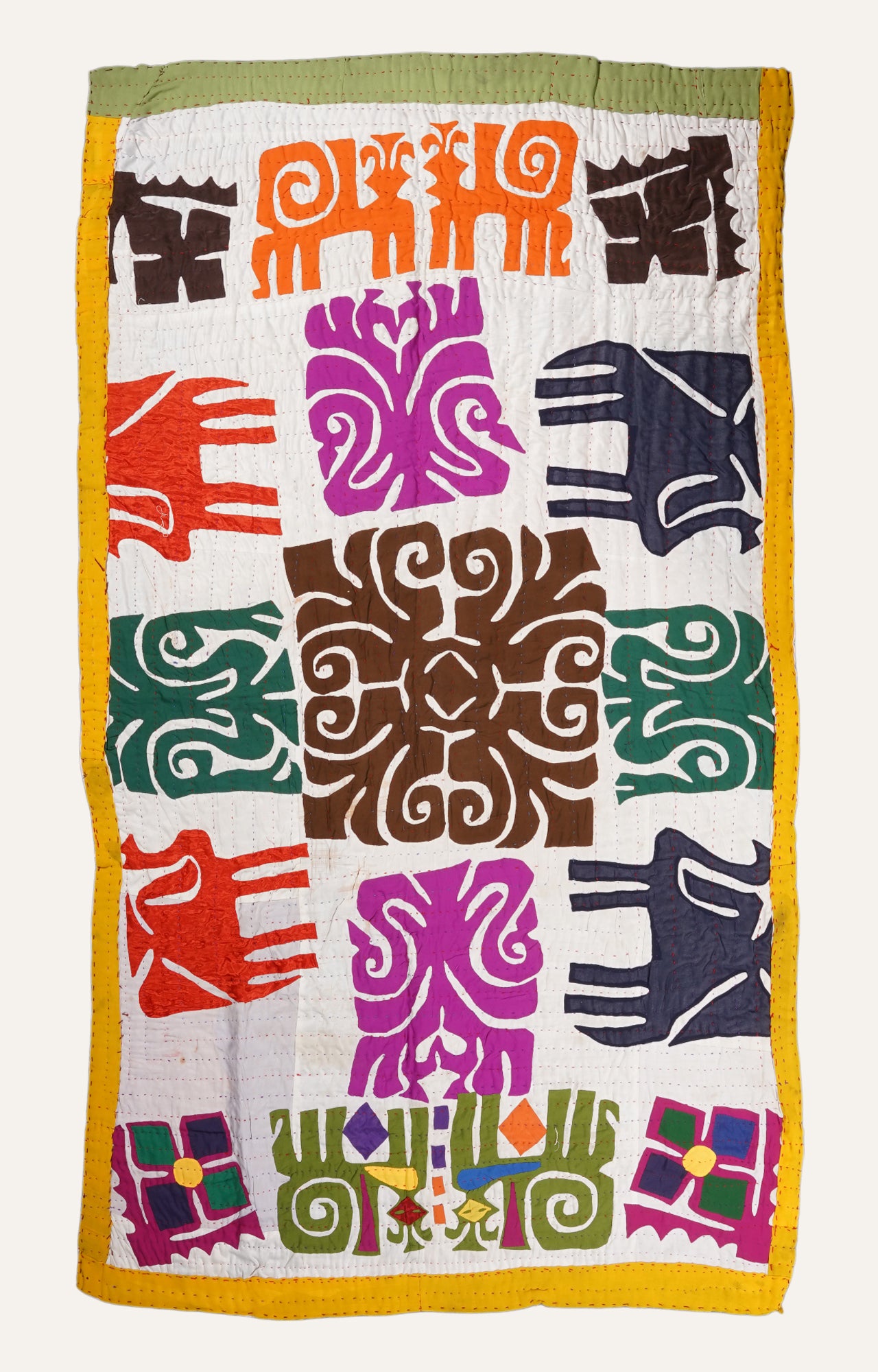 Folk Art Patchwork Kantha Quilt Textile