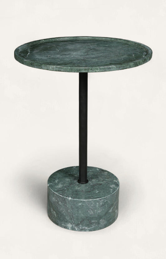 Minimalist Green Marble and Black Metal Side Table