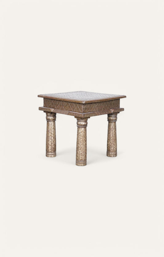 Jaipuri Wood and Brass Cladded Side Table