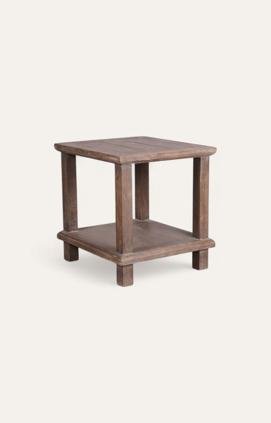 Natural Finish Wooden Side Table with Shelf