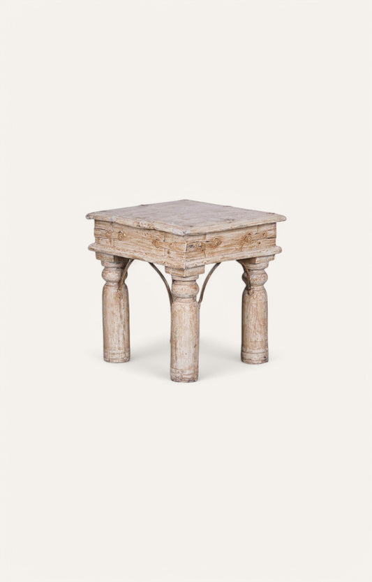 White Distress Finish Wooden Side Table