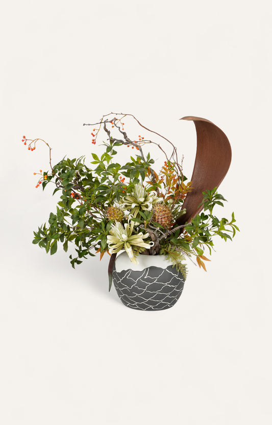 Hand painted Faux Planter in Black & White Ceramic Vase