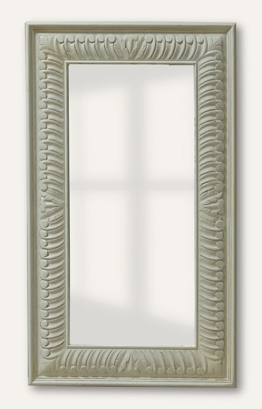 Antique White Carved Rectangular Mirror