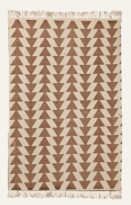 Geometric Chevron Brown Triangles Cotton Rug