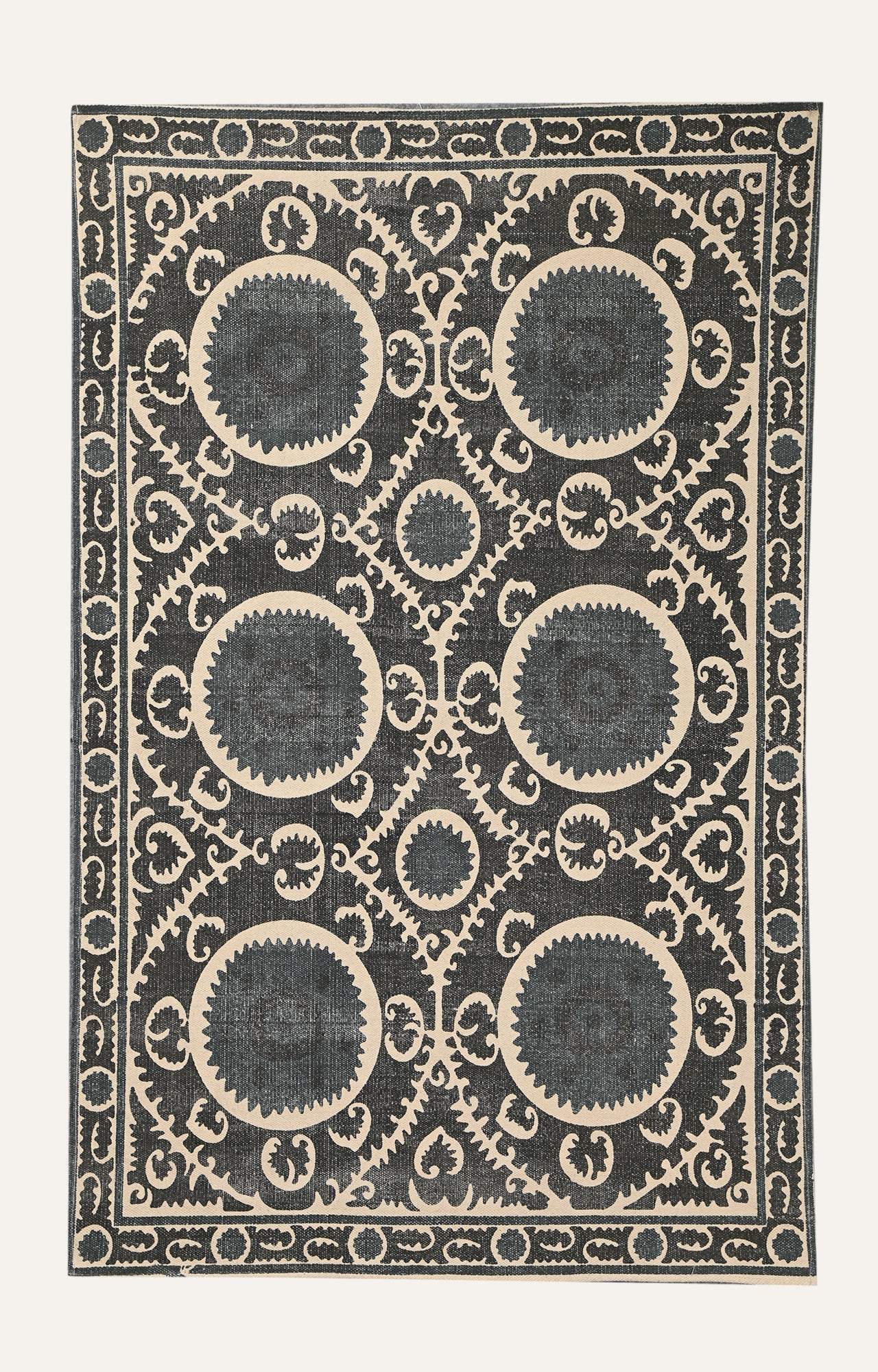 Black Suzani Medallion Cotton Rug