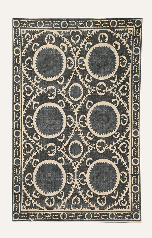 Black Suzani Medallion Cotton Rug