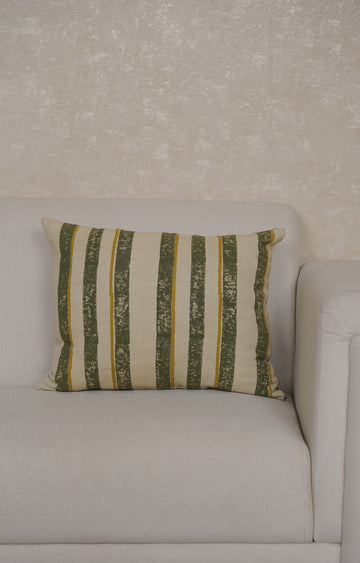 Sage Stripe Quilted Cotton Cushion Cover